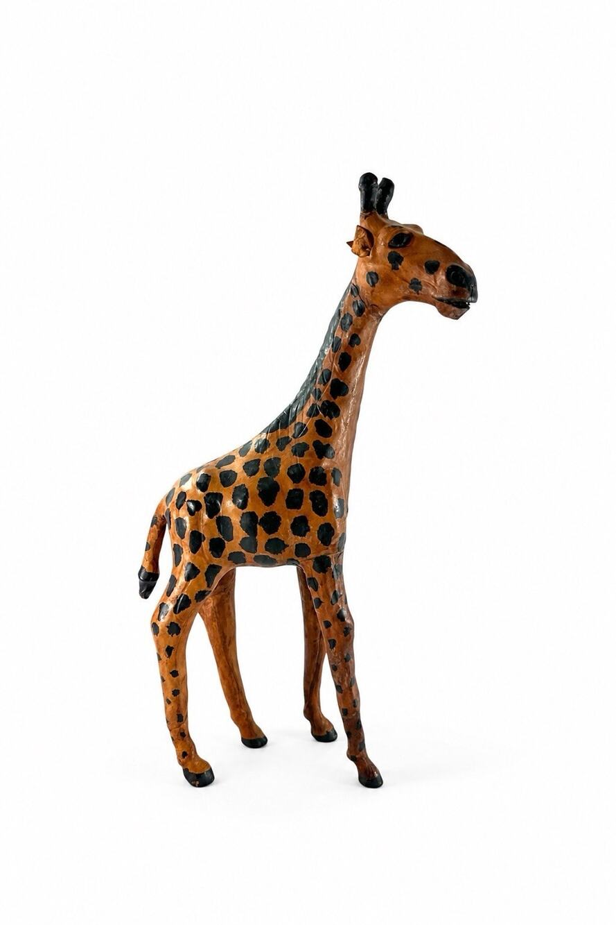 Hand Carved Leather Giraffe Figurine 15” African Safari Animal Sculpture Kenya